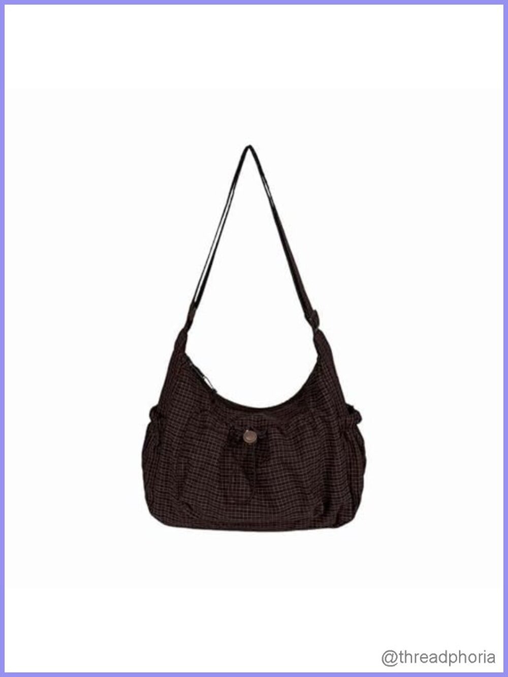 Slouchy Hobo Crossbody Bag Nylon Messenger Purse Adjustable Strap Plaid